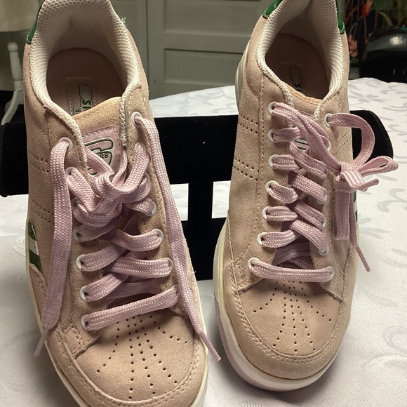 Ladies Skechers Sport memory foam slip on mule sneakers size 8 PINK SUEDE💚🩷💚 - Picture 1 of 14